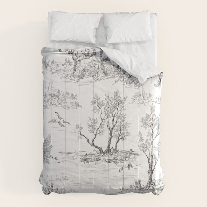 Toile de Jouy Vintage French Black & White Pattern Comforter Gallery Image 6