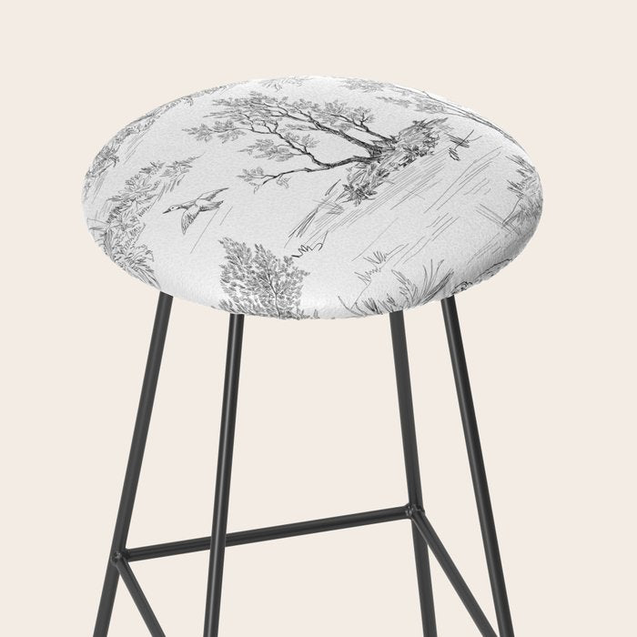 Toile de Jouy Vintage French Black & White Pattern Stool Gallery Image 2