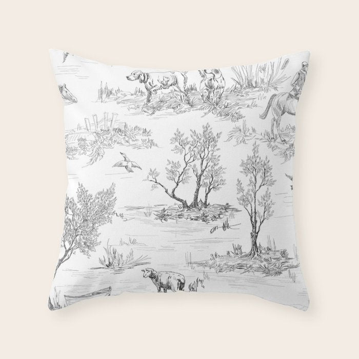 Toile de Jouy Vintage French Black & White Pattern Throw Pillow Gallery Image 6