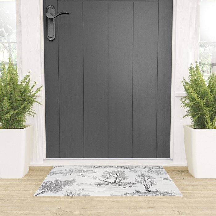 Toile de Jouy Vintage French Black & White Pattern Welcome Mat Gallery Image 3