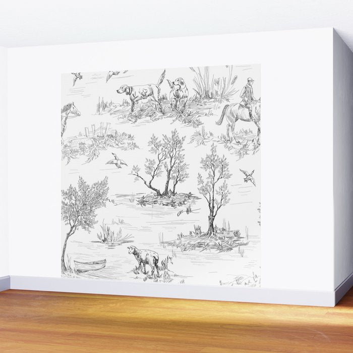 Toile de Jouy Vintage French Black & White Pattern Wall Mural Gallery Image 2