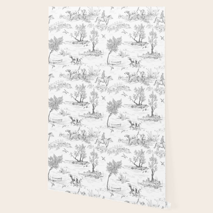 Toile de Jouy Vintage French Black & White Pattern Wallpaper Gallery Image 2