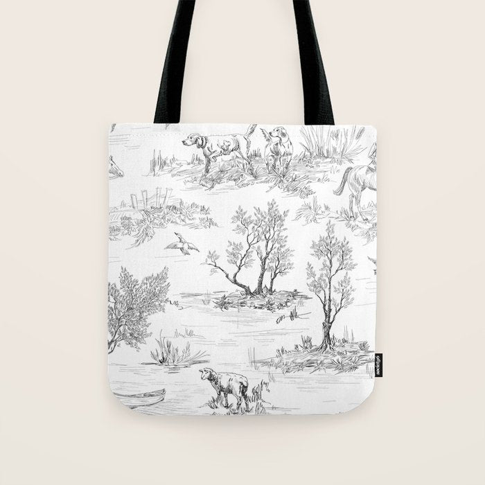 Toile de Jouy Vintage French Black & White Pattern Tote Bag Gallery Image 1