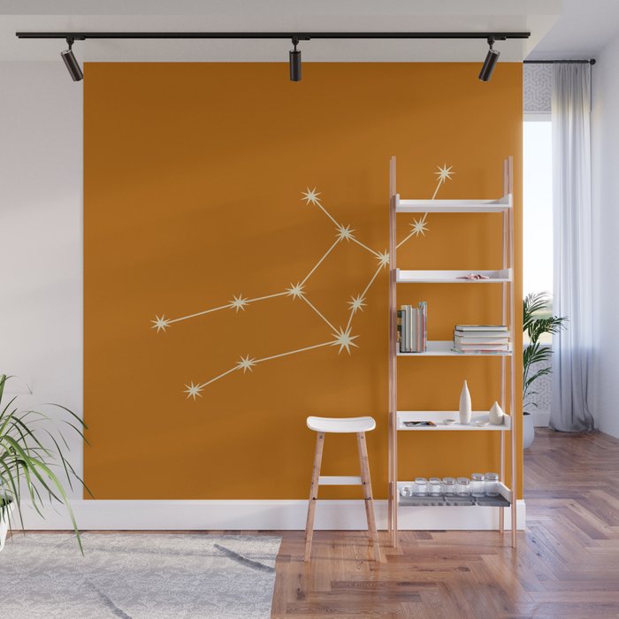 Virgo Zodiac Star Constellation Line Art Orange Wall Mural Gallery Image 1