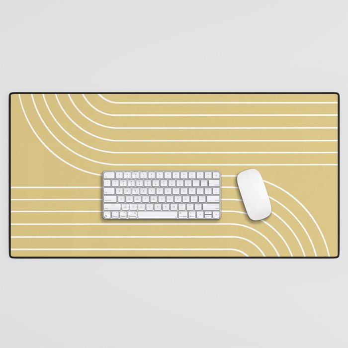 Minimal Line Curvature XXVIII Butter Yellow Mid Century Modern Arch Abstract Desk Mat Gallery Image 1