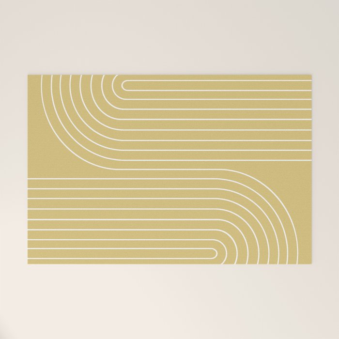 Minimal Line Curvature XXVIII Butter Yellow Mid Century Modern Arch Abstract Welcome Mat Gallery Image 1