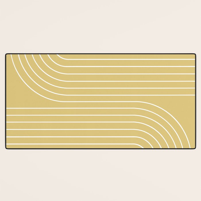 Minimal Line Curvature XXVIII Butter Yellow Mid Century Modern Arch Abstract Desk Mat Gallery Image 3