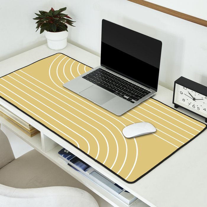 Minimal Line Curvature XXVIII Butter Yellow Mid Century Modern Arch Abstract Desk Mat Gallery Image 2