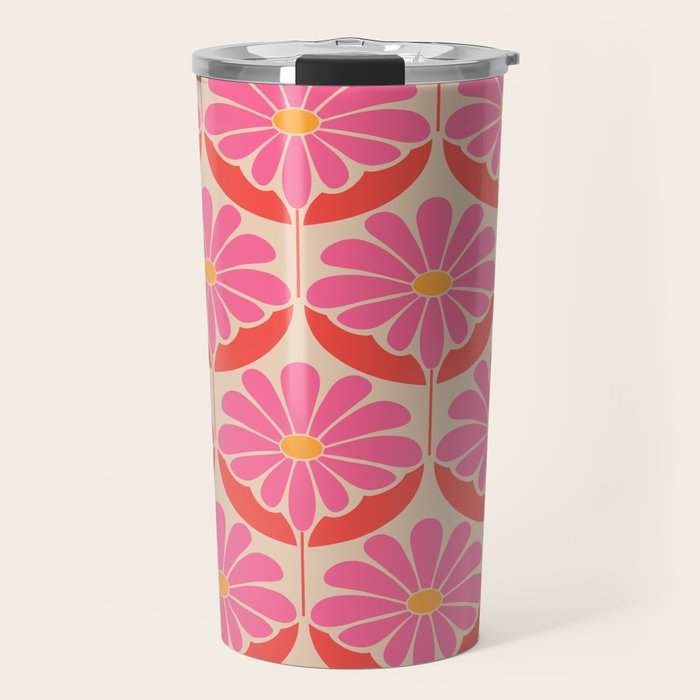 Flower Power - Pink and Red  Travel Mug Gallery Image 1