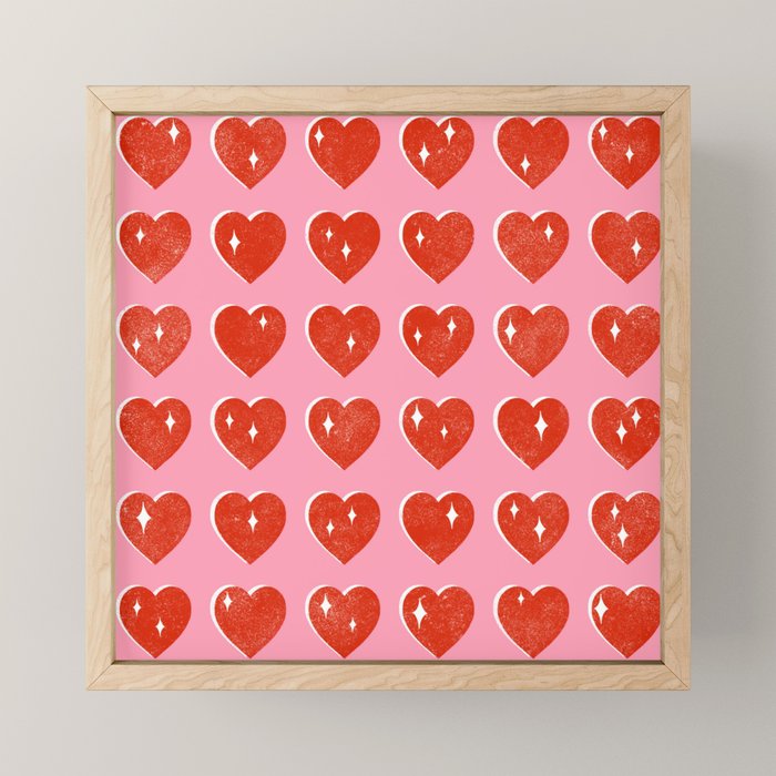 Love Hearts - red on pink Mini Art Print Gallery Image 1