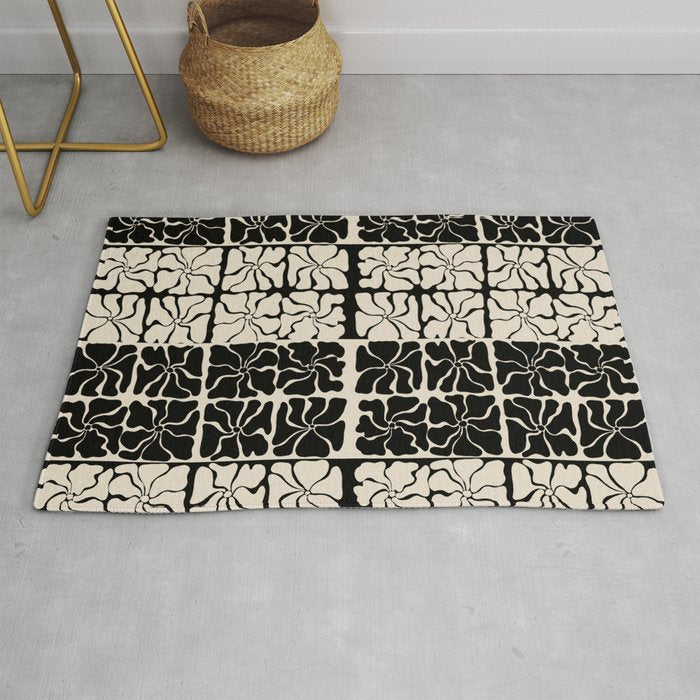 Monochrome Petal Mosaic Pattern Rug Gallery Image 1