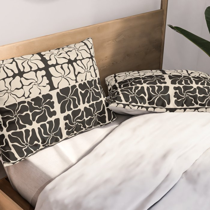 Monochrome Petal Mosaic Pattern Pillow Sham Gallery Image 2