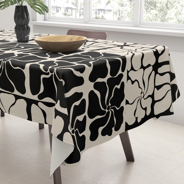 Monochrome Petal Mosaic Pattern Tablecloth Gallery Image 3
