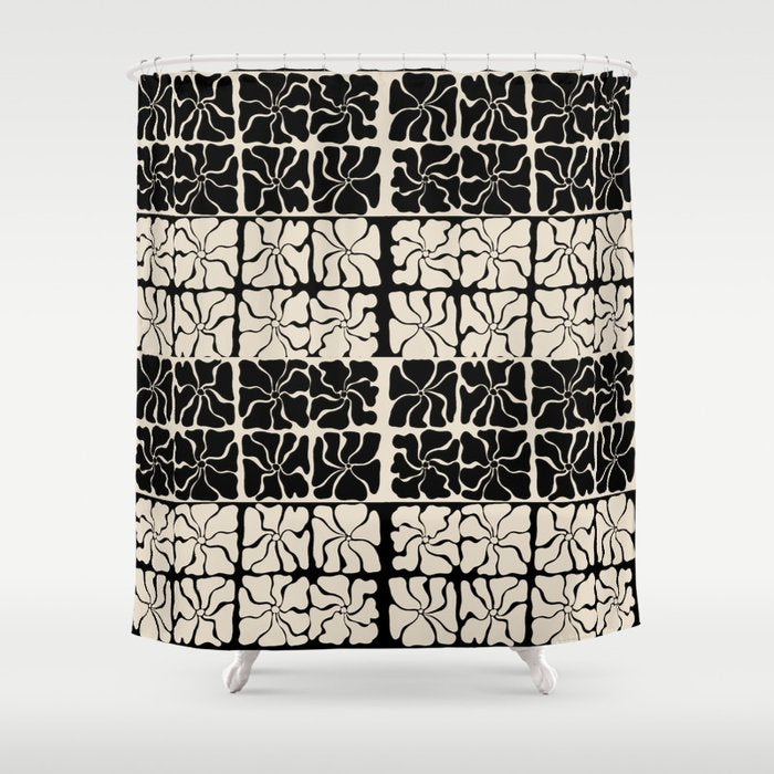 Monochrome Petal Mosaic Pattern Shower Curtain Gallery Image 1