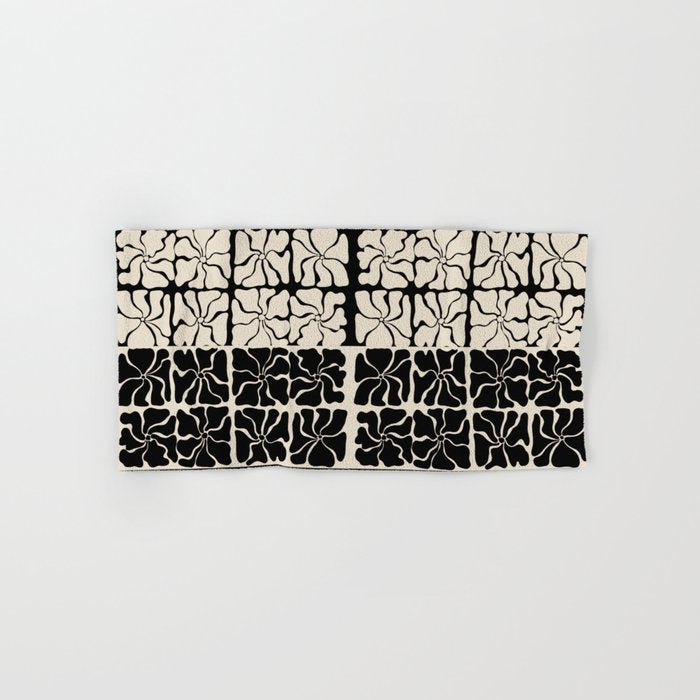 Monochrome Petal Mosaic Pattern Bath Towel Gallery Image 1
