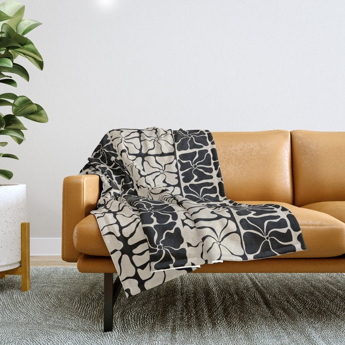 Monochrome Petal Mosaic Pattern Throw Blanket Gallery Image 1
