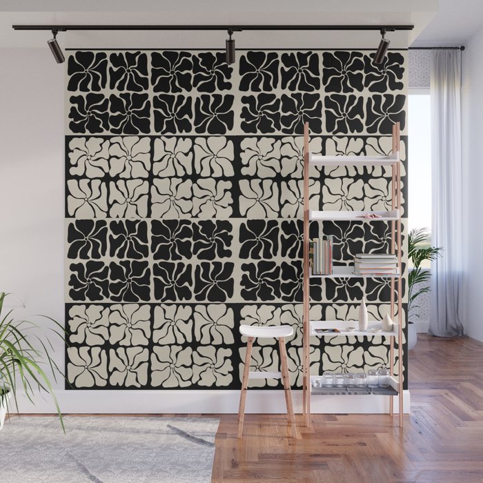 Monochrome Petal Mosaic Pattern Wall Mural Gallery Image 1
