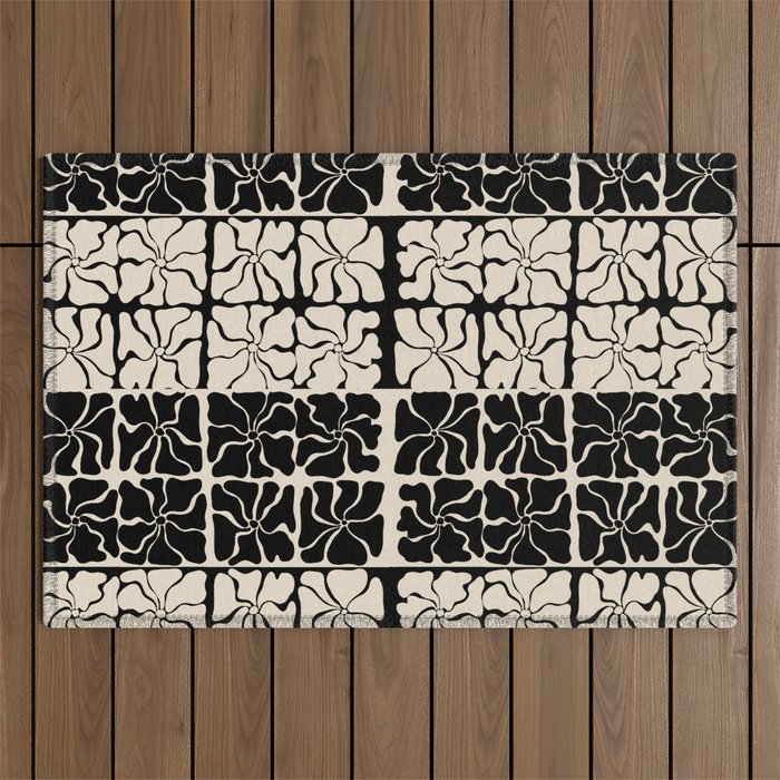 Monochrome Petal Mosaic Pattern Outdoor Rug Gallery Image 1