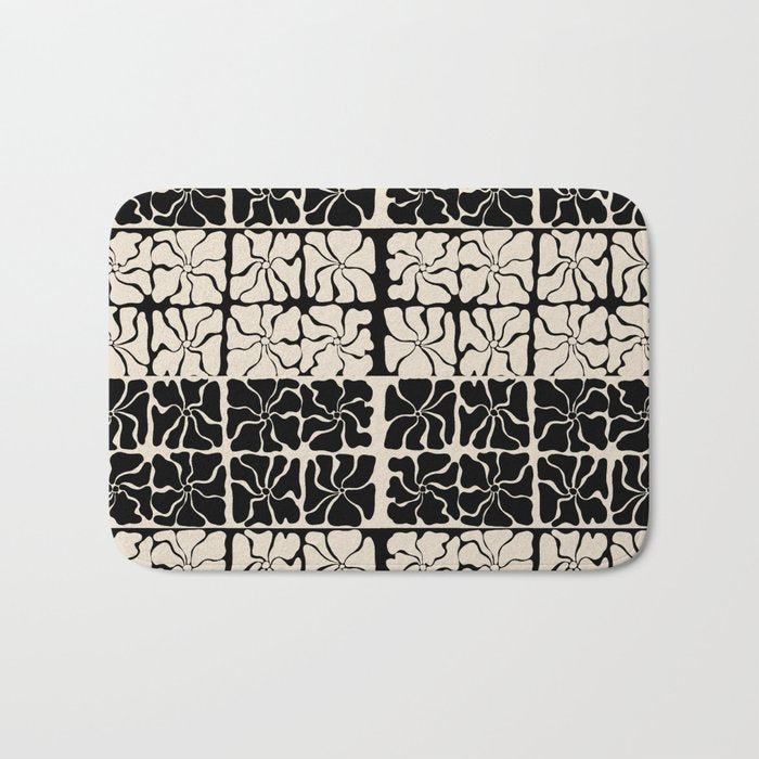 Monochrome Petal Mosaic Pattern Bath Mat Gallery Image 1