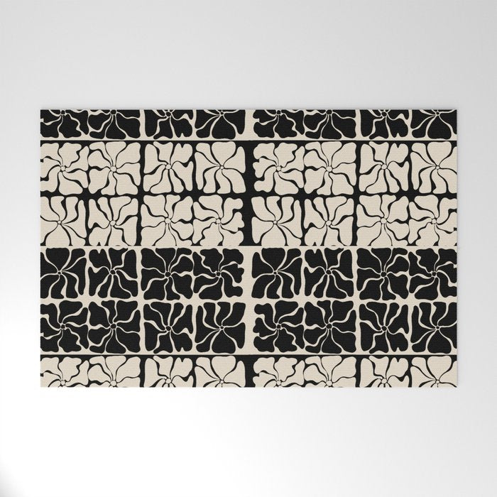 Monochrome Petal Mosaic Pattern Welcome Mat Gallery Image 1