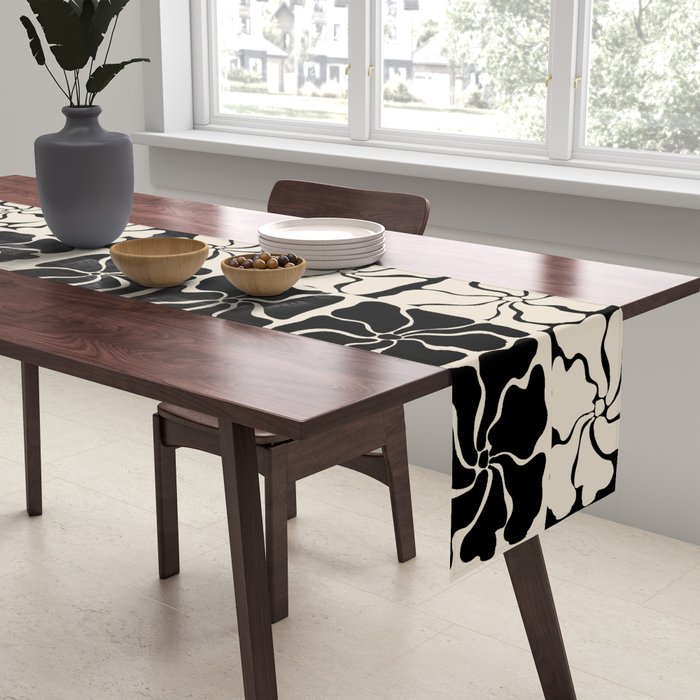 Monochrome Petal Mosaic Pattern Table Runner Gallery Image 2