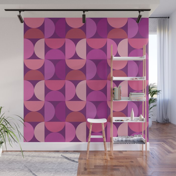 Mid Century Modern Shapes - Pink Magenta Wall Mural Gallery Image 1