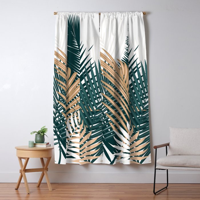 Gold and Green Palm Leaves Window Curtain Gallery Image 1