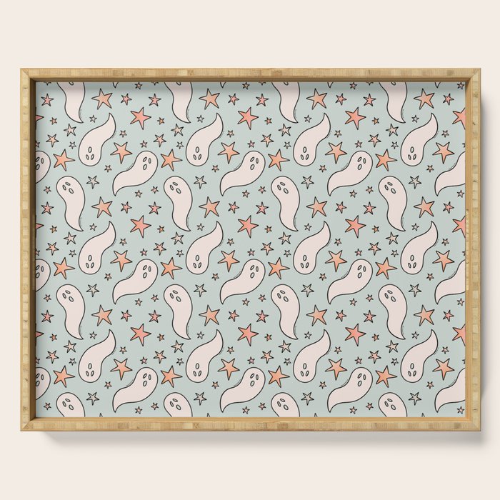 Pastel Ghost Print in Blue Serving Tray Gallery Image 1