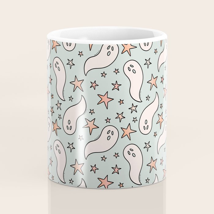 Pastel Ghost Print in Blue Coffee Mug Gallery Image 4