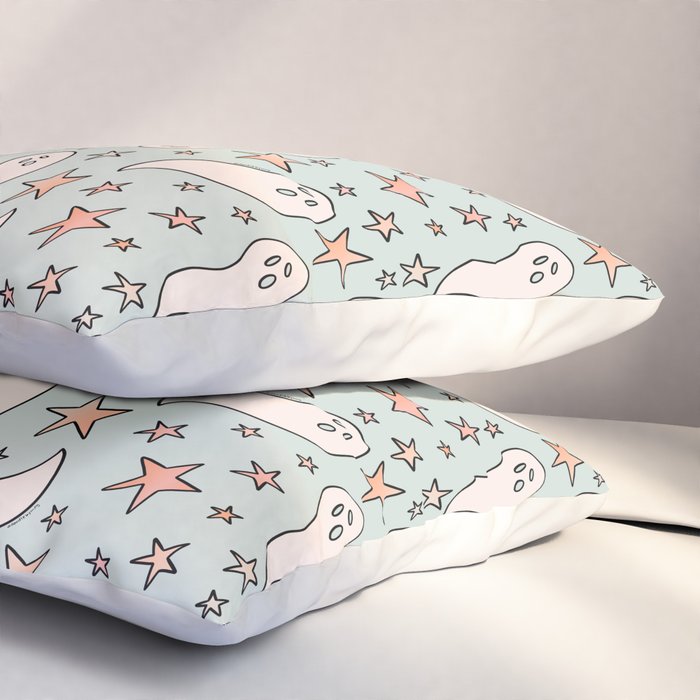 Pastel Ghost Print in Blue Pillow Sham Gallery Image 3