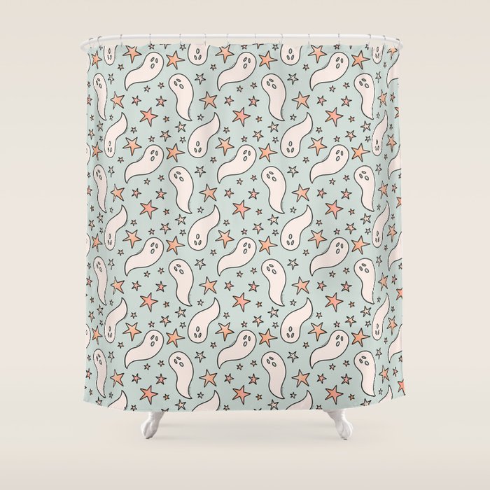 Pastel Ghost Print in Blue Shower Curtain Gallery Image 1