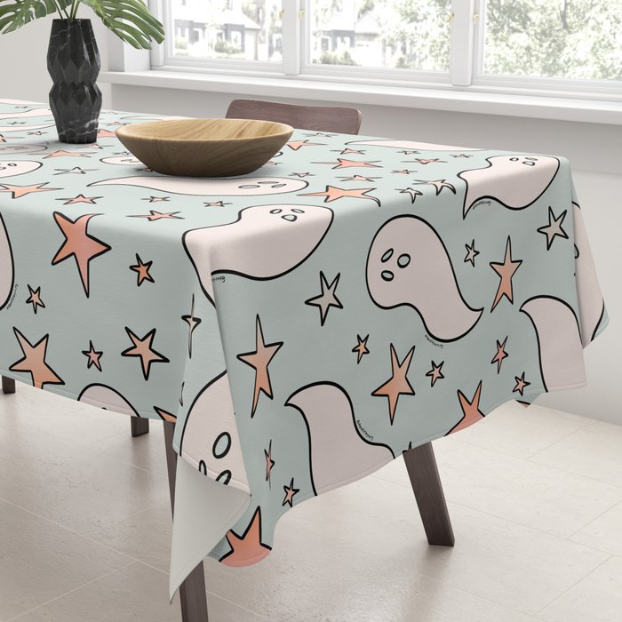 Pastel Ghost Print in Blue Tablecloth Gallery Image 3