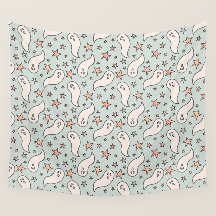 Pastel Ghost Print in Blue Wall Tapestry Gallery Image 4