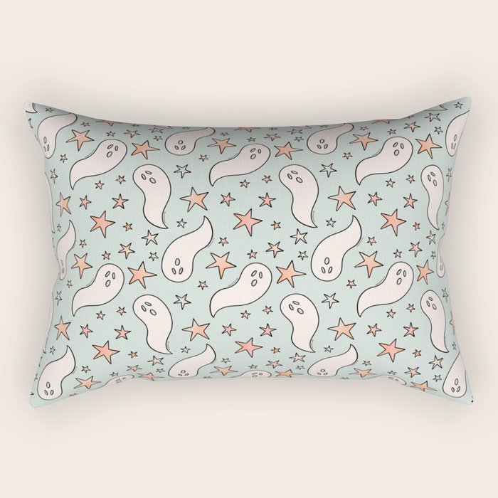 Pastel Ghost Print in Blue Rectangular Pillow Gallery Image 2