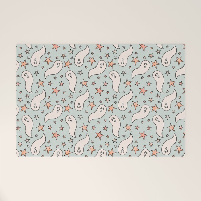 Pastel Ghost Print in Blue Welcome Mat Gallery Image 1