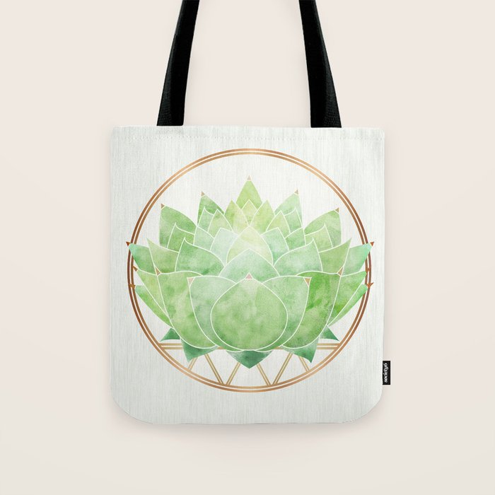 Watercolor Succulent Plant with Metallic Gold Tote Bag Gallery Image 1
