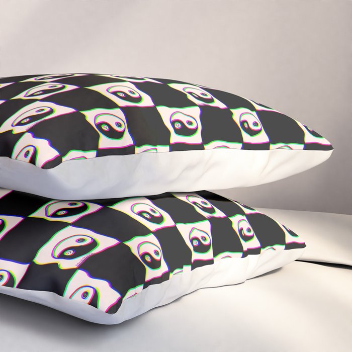 Happy Yin Yang Checkered Print Pillow Sham Gallery Image 3