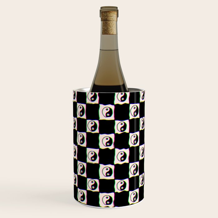 Happy Yin Yang Checkered Print Wine Chiller Gallery Image 1