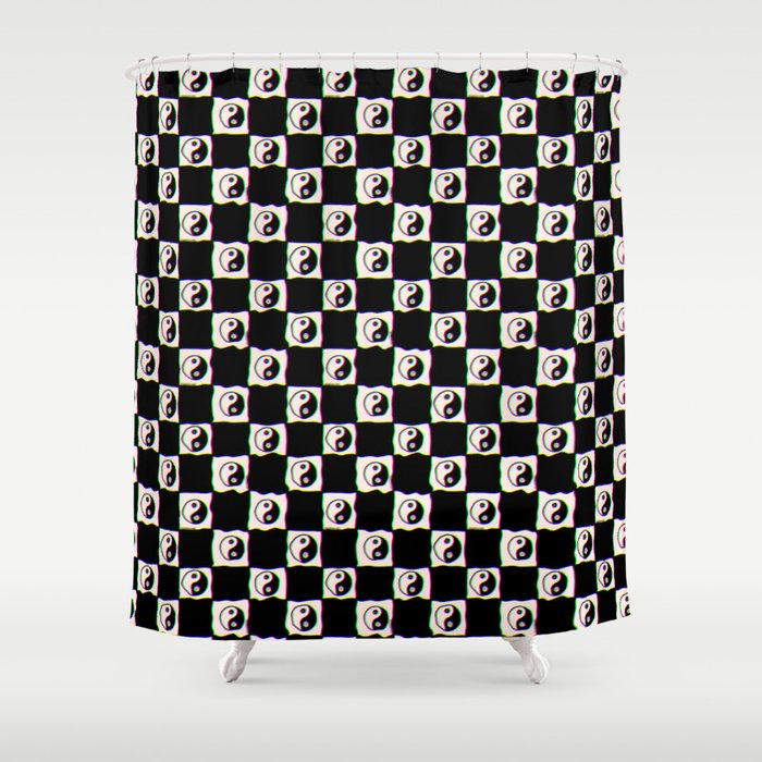 Happy Yin Yang Checkered Print Shower Curtain Gallery Image 1