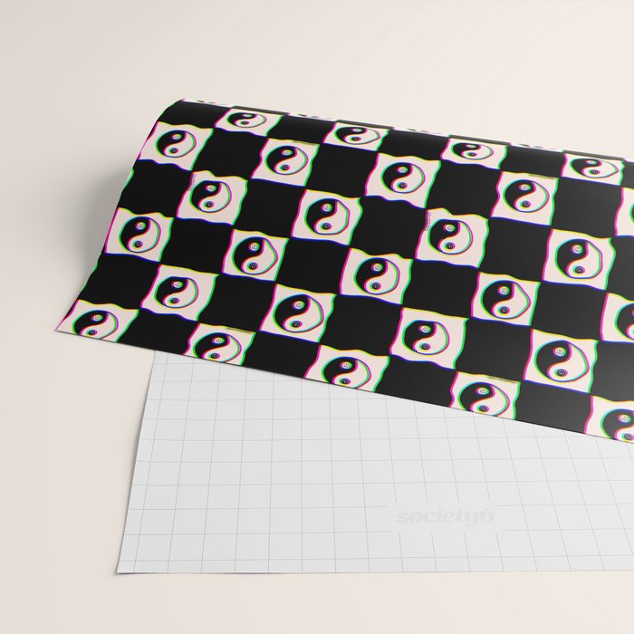Happy Yin Yang Checkered Print Wrapping Paper Gallery Image 2