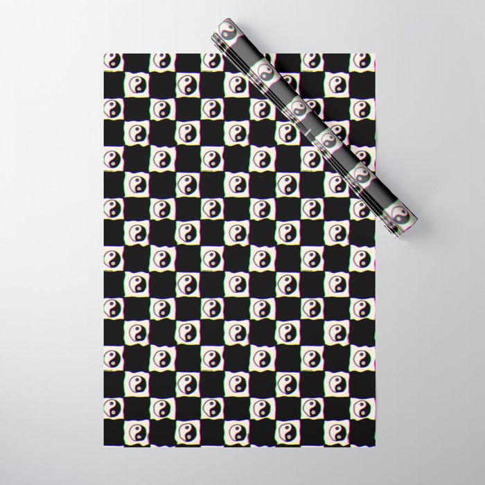 Happy Yin Yang Checkered Print Wrapping Paper Gallery Image 1