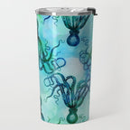 Octopus blue green mixed media underwater artwork Travel Mug Gallery Image 2