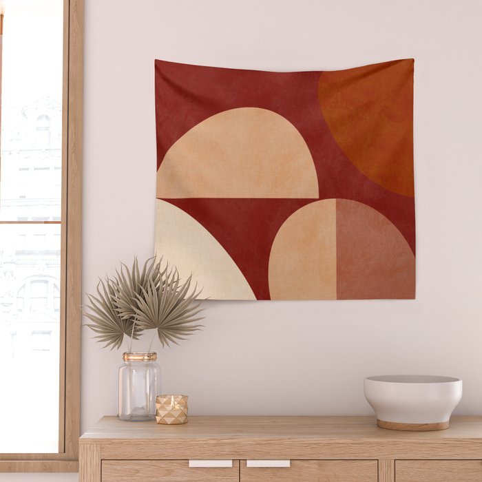 abstract retro shapes earthy Wall Tapestry Gallery Image 2
