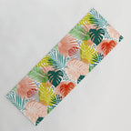 Tropical Garden, Botanical Colorful Jungle Watercolor Painting, Monstera Palm Nature Blush Bohemian Yoga Mat Gallery Image 1