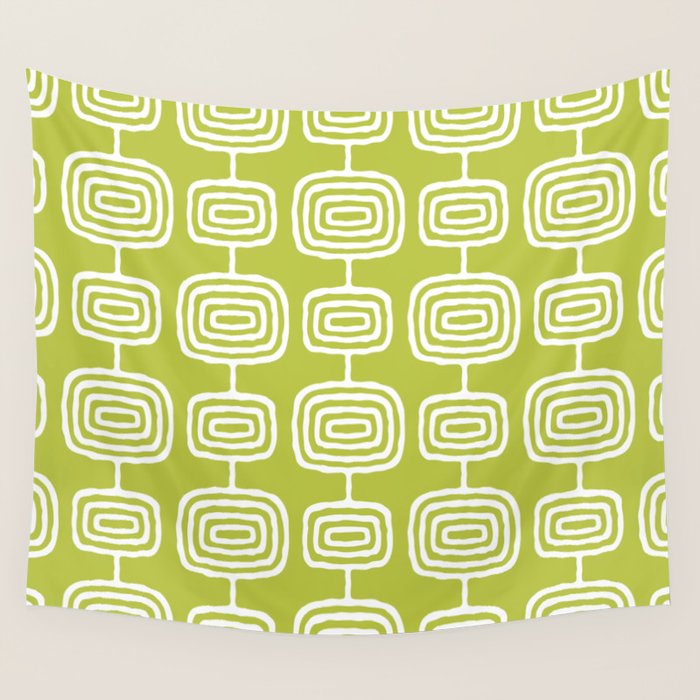 Mid Century Modern Atomic Rings Pattern Chartreuse Wall Tapestry Gallery Image 4
