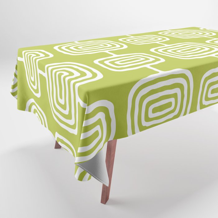 Mid Century Modern Atomic Rings Pattern Chartreuse Tablecloth Gallery Image 1