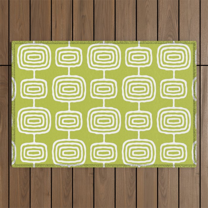 Mid Century Modern Atomic Rings Pattern Chartreuse Outdoor Rug Gallery Image 1