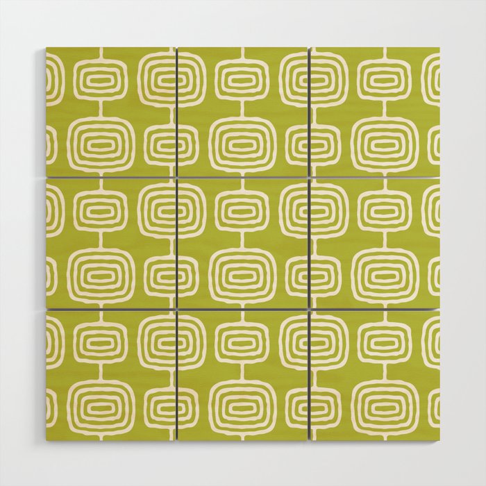 Mid Century Modern Atomic Rings Pattern Chartreuse Wood Wall Art Gallery Image 1