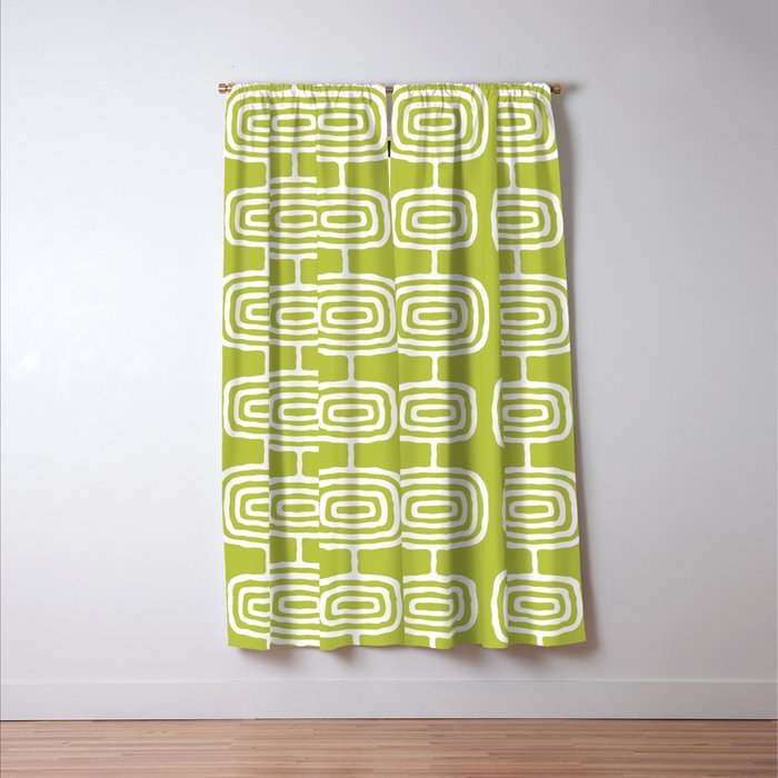 Mid Century Modern Atomic Rings Pattern Chartreuse Window Curtain Gallery Image 3