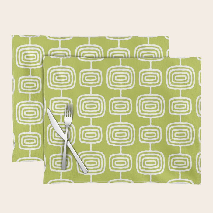 Mid Century Modern Atomic Rings Pattern Chartreuse Placemat Gallery Image 1